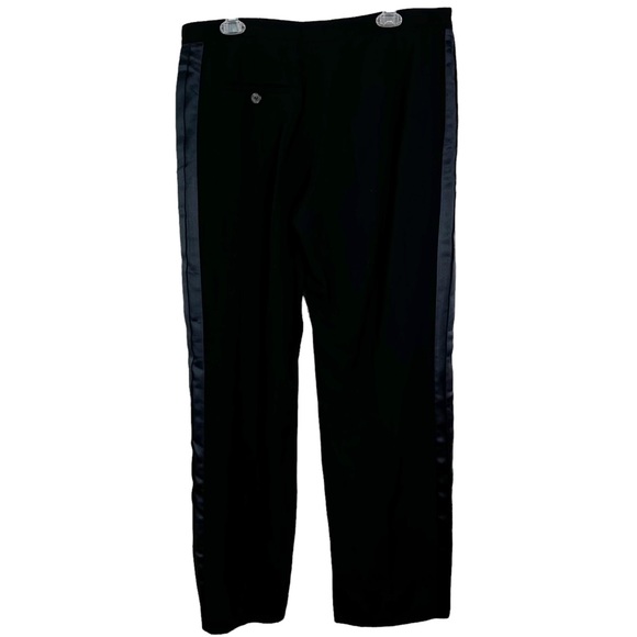 Lanvin Men’s Wool Linen Blend Tuxedo Pants in Black w/Blue Stripe Size 46 - Picture 4 of 11